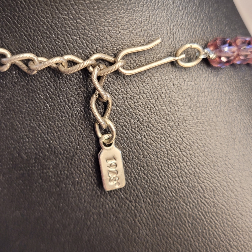 1928 Purple & Pink Crystals Ornate Pendant Sparkling Glass Beaded Necklace - Picture 8 of 16